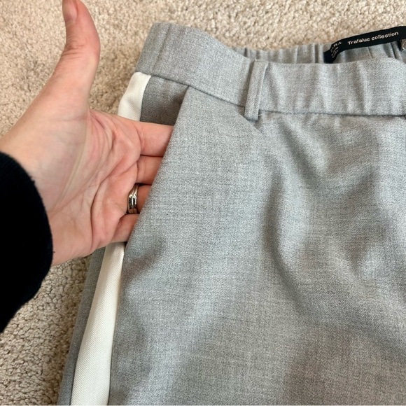 ZARA light gray Chino Trousers With white Side Stripe tuxedo dress pants Sz S - Picture 4 of 11